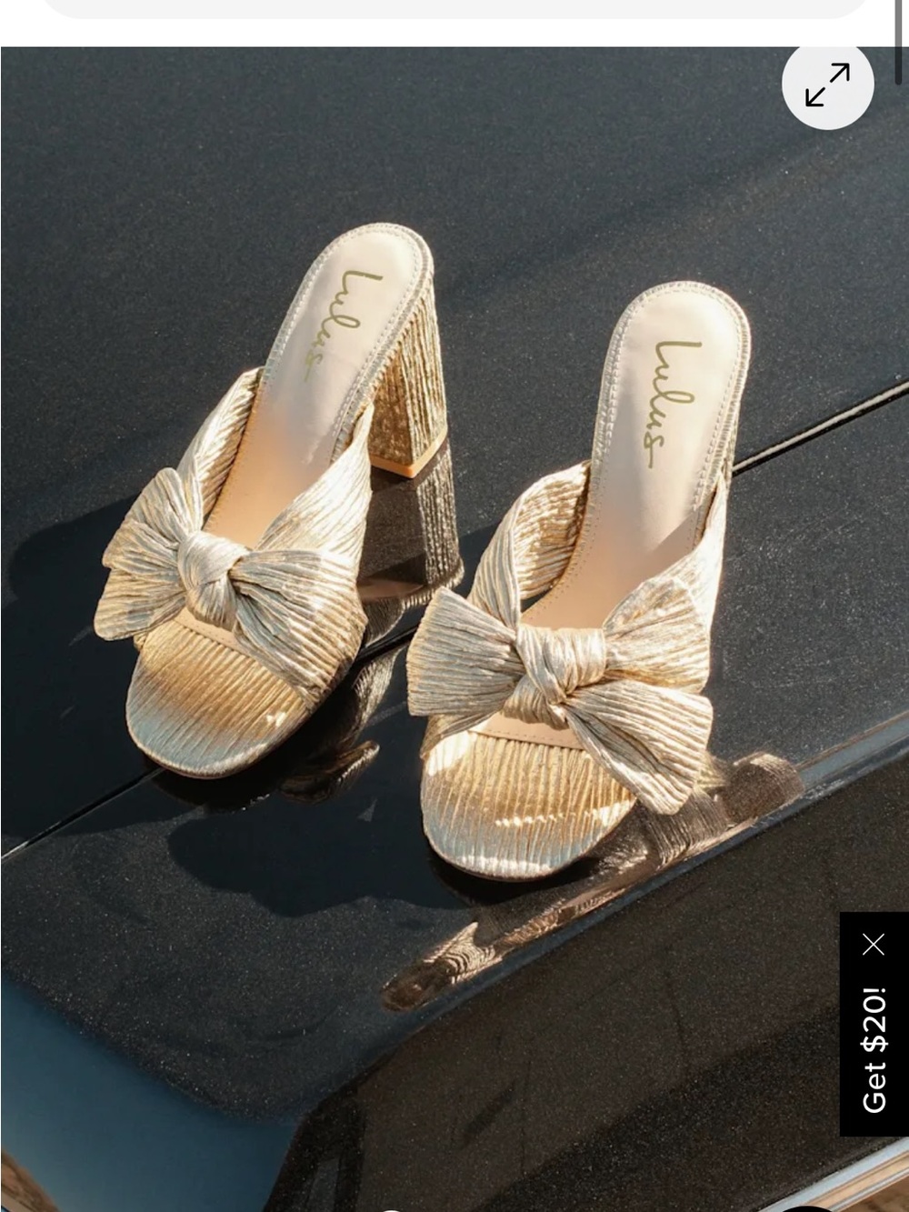 NEW Lulu's Gold Bow Dorothea Knotted Block Heels